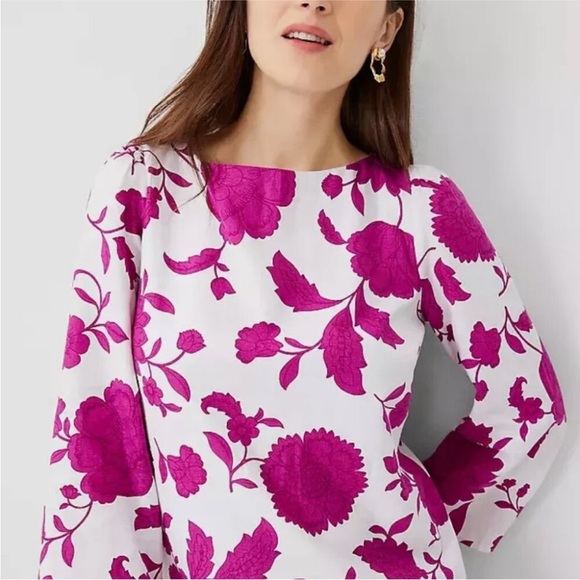 Ann Taylor Floral Linen Blend 3/4 Sleeve Shift Dress sz SP NWT pink/ white - Picture 6 of 9